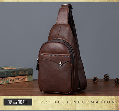Men's bust bag genuine cowhide leather retro casual crossbody bag for men 
