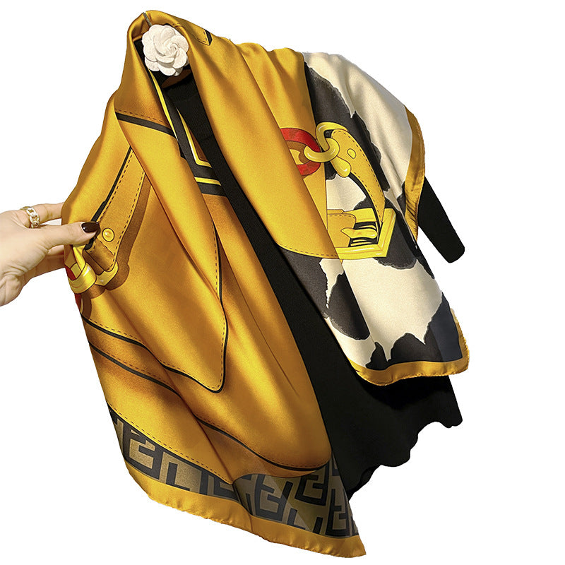 Scarf Feminine mother pattern print pattern Ribbon simulation silk big scarf that goes with anything