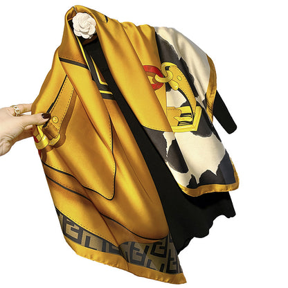 Scarf Feminine mother pattern print pattern Ribbon simulation silk big scarf that goes with anything