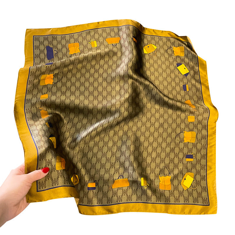 Silk scarf printed pattern thin retro silk silk mini scarf temperament scarf that goes with anything