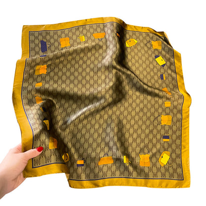 Silk scarf printed pattern thin retro silk silk mini scarf temperament scarf that goes with anything