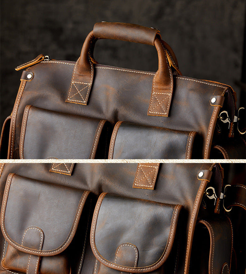 Men's original handmade handbag travel bag cowhide genuine leather messenger bag crossbody shoulder bag 