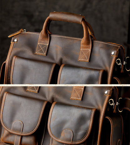 Men's original handmade handbag travel bag cowhide genuine leather messenger bag crossbody shoulder bag 