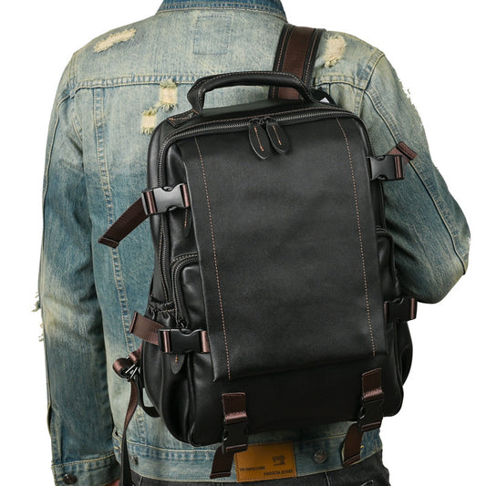 Men's backpack cowhide genuine leather business casual computer bag fashion large capacity travel bag for men 