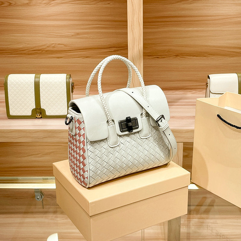 Genuine leather women's bag sheep leather woven bag fashionable casual shoulder bag handbag.bag