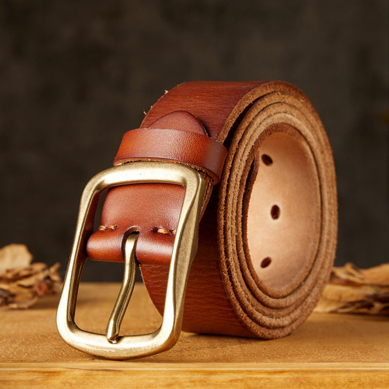 Men's Belt Handmade Vintage Copper Needle Buckle Cowhide Genuine Leather Casual Men's Belt 