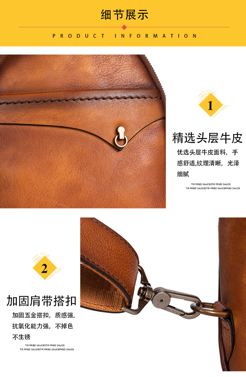Men's bust bag genuine cowhide leather retro casual crossbody bag for men 