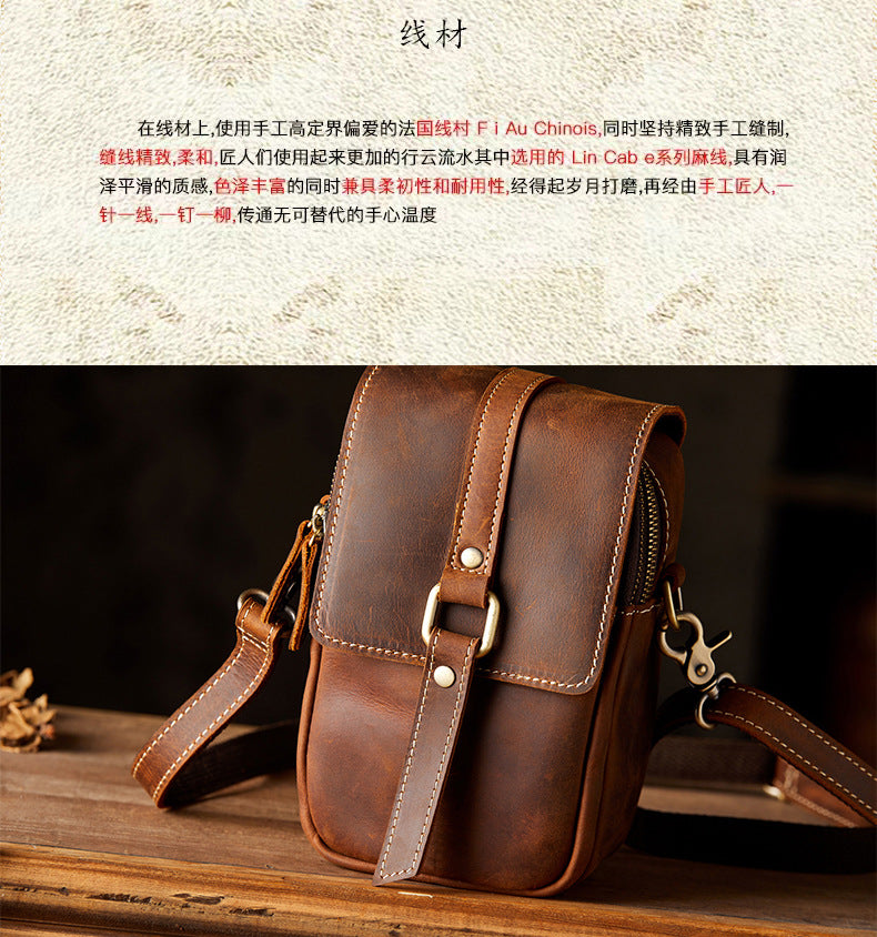 Men's Shoulder Bag Original Handmade Genuine Cowhide Leather Casual Men's Crossbody Bag Smartphone Pouch