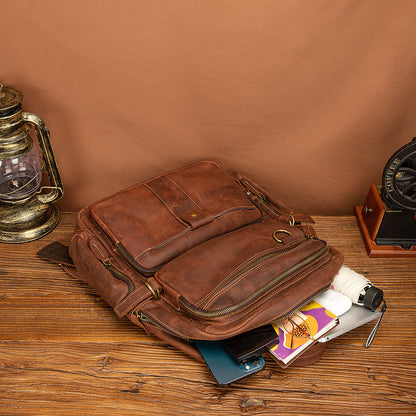 Men's backpack genuine leather cowhide retro large capacity men computer bag 