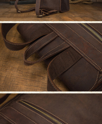 Men's Rucksack Cowhide Genuine Leather Handmade Unique Fashion Casual Travel Bag Computer Bag 