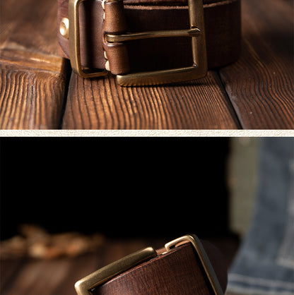 Men's Belt Genuine Cowhide Leather Casual Vintage Copper Needle Buckle Unique Men's Belt 