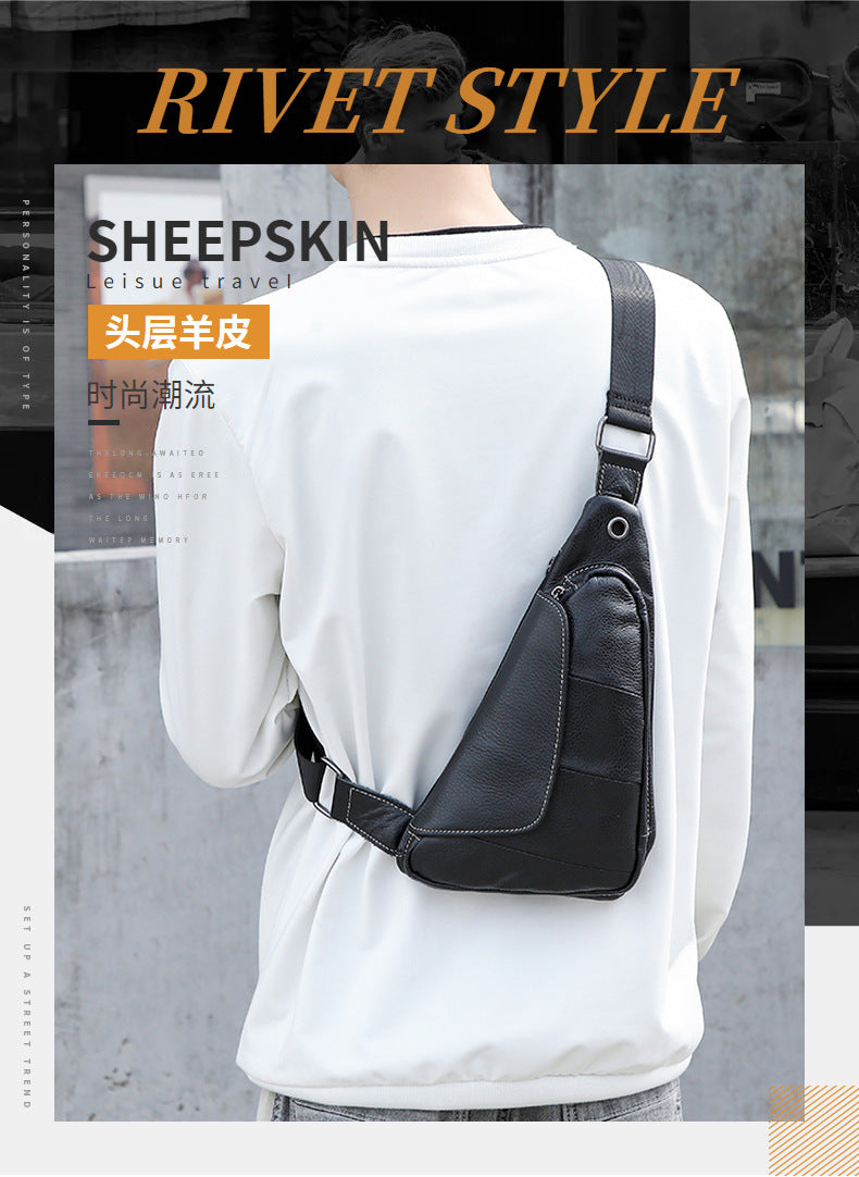 Men's Bust Bag Genuine Cowhide Leather Fashion Casual Retro Multifunctional Crossbody Bag for Men 