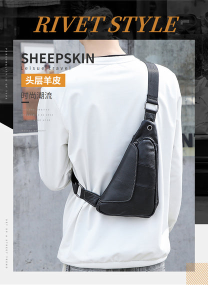 Men's Bust Bag Genuine Cowhide Leather Fashion Casual Retro Multifunctional Crossbody Bag for Men 