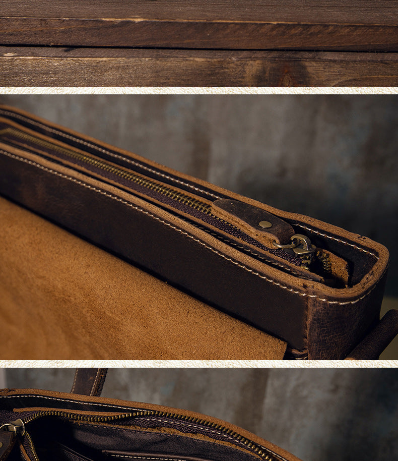 Men's Messenger Bag Handcrafted Genuine Cowhide Leather Shoulder Bag Simple Fashion Unique Crossbody Bag 