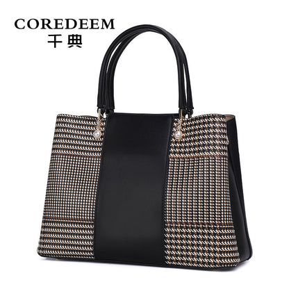 Ladies bag genuine leather handbag atmospheric fashion houndstooth splice shoulder bag temperament elegant handbag.bag