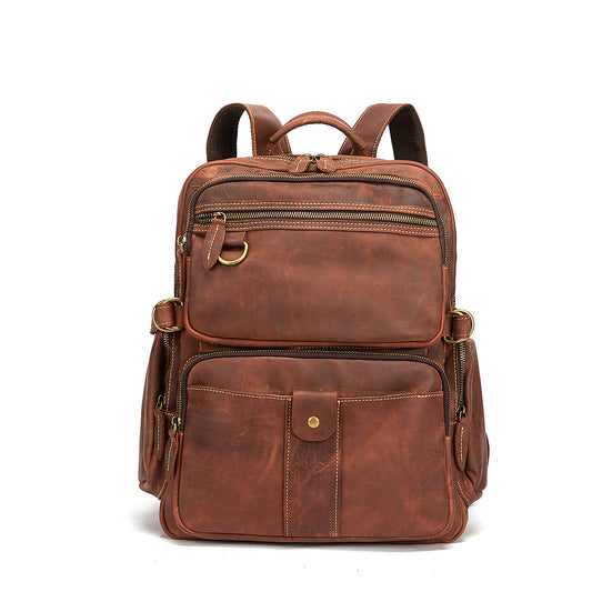 Men's backpack genuine leather cowhide retro large capacity men computer bag 