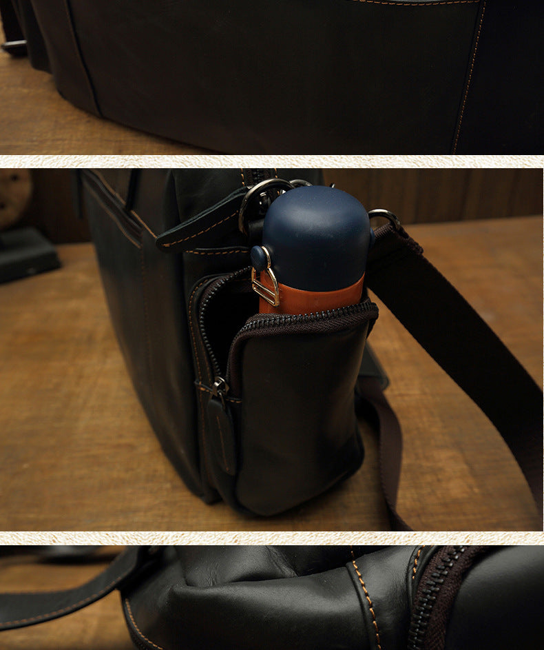 Men's Handbag, Business Trip, Travel Bag, Handmade, Genuine Cowhide Leather, Casual, Fashion, Crossbody Shoulder Bag 