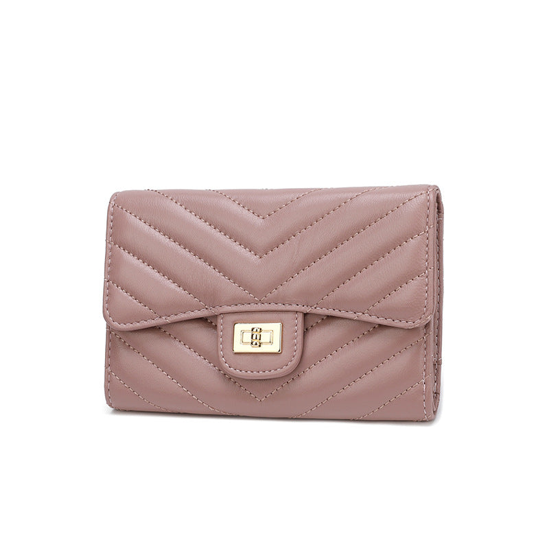 Sheep leather women's wallet stylish tri-fold wallet simple V size check coin purse high quality