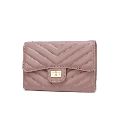 Sheep leather women's wallet stylish tri-fold wallet simple V size check coin purse high quality
