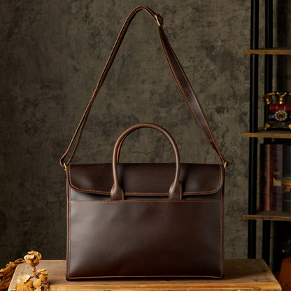Men's Handbag Handbag Handmade Cowhide Genuine Leather Crazy Horse Crossbody Shoulder Bag Men's OL Business Casual Briefcase Computer Bag 