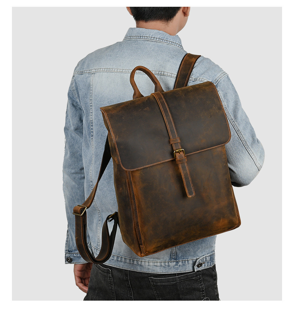 Men's backpack cowhide genuine leather retro casual computer bag for men 