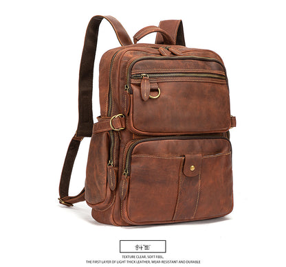 Men's backpack genuine leather cowhide retro large capacity men computer bag 