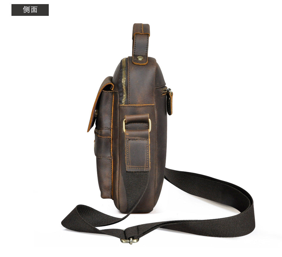 Men's Shoulder Bag Genuine Cowhide Leather Retro Outdoor Travel Crossbody Bag for Men 