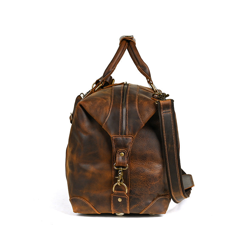 Men's Handbag Genuine Cowhide Luggage Bag Retro Casual Large Capacity Business Travel Bag for Men 