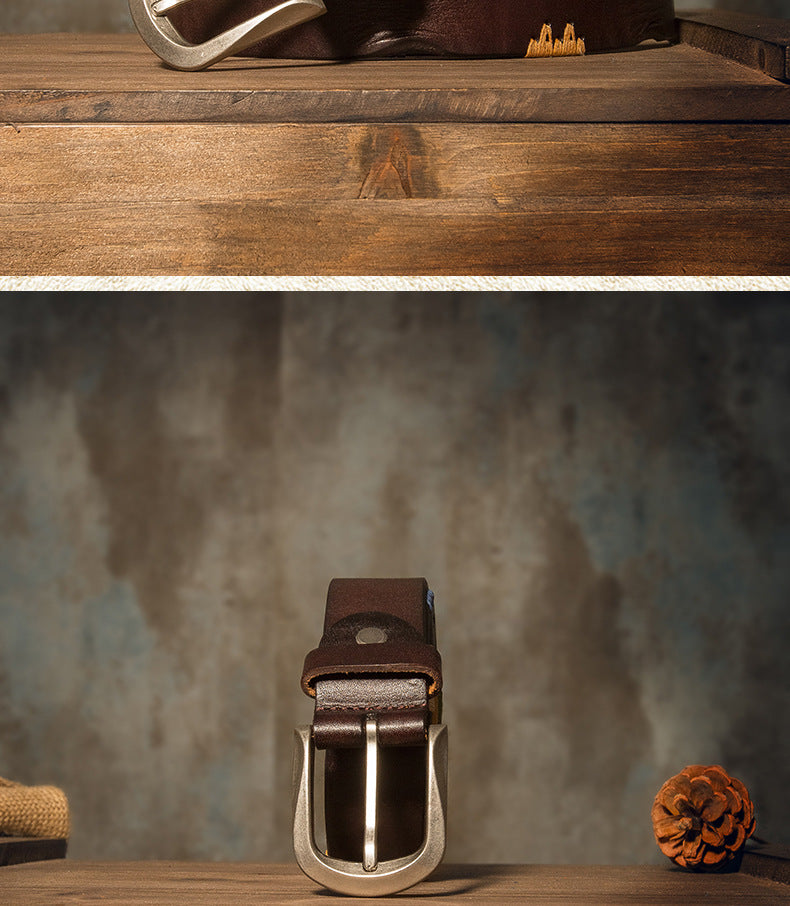 Men's Belt Handmade Genuine Cowhide Leather Fashion Needle Buckle Men's Belt 