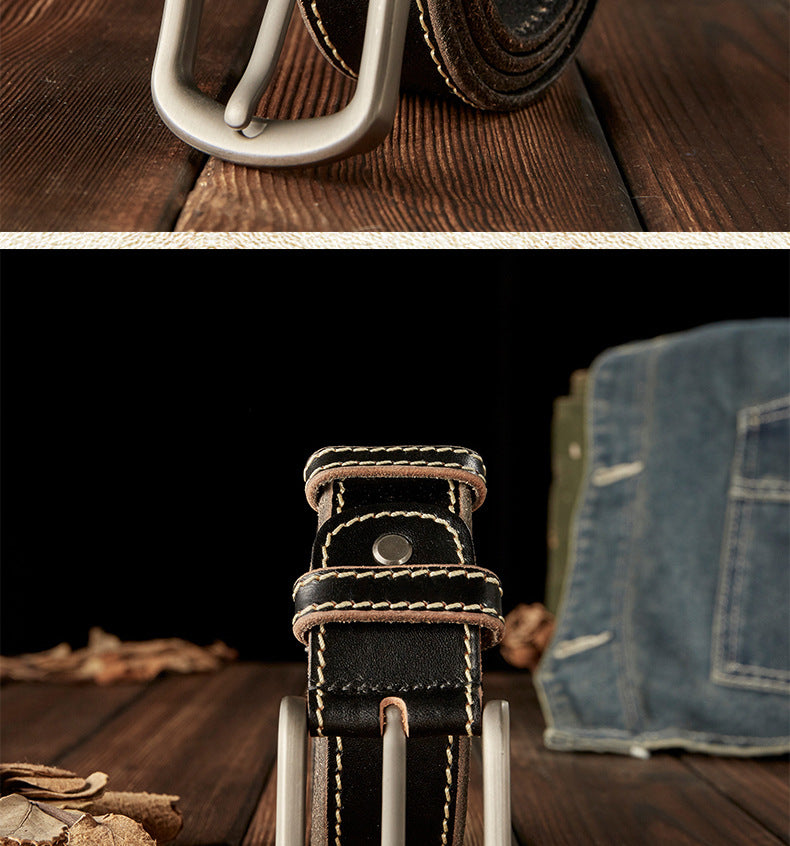 Men's Belt Handmade Genuine Cowhide Leather Needle Buckle Casual Vintage Simple Men's Belt 