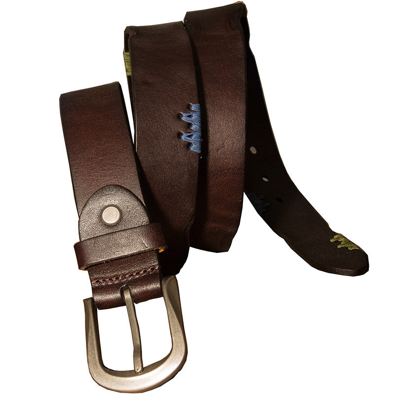 Men's Belt Handmade Genuine Cowhide Leather Fashion Needle Buckle Men's Belt 
