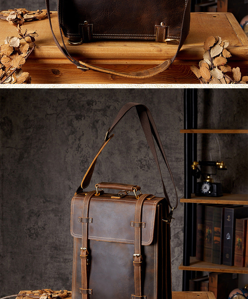 Men's Backpack Handcrafted Genuine Cowhide Leather Retro Multifunctional Casual Crossbody Bag Handbag Handbag for Men 