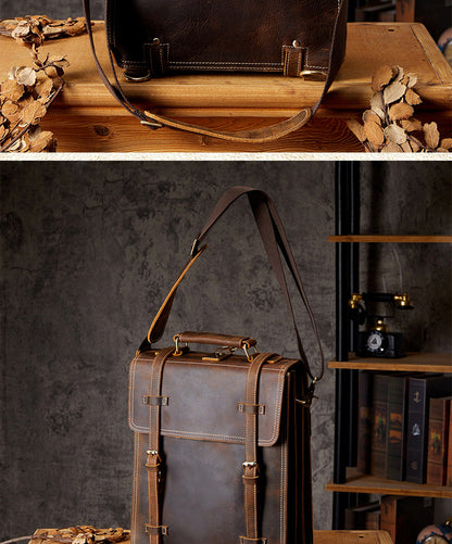 Men's Backpack Handcrafted Genuine Cowhide Leather Retro Multifunctional Casual Crossbody Bag Handbag Handbag for Men 