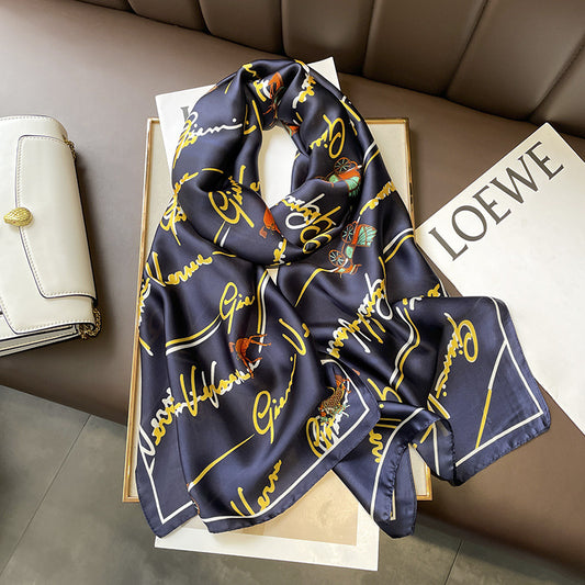 Scarf lettering mother pattern hand-printed pattern simulation silk long ribbon big ribbon fashion scarf pieces