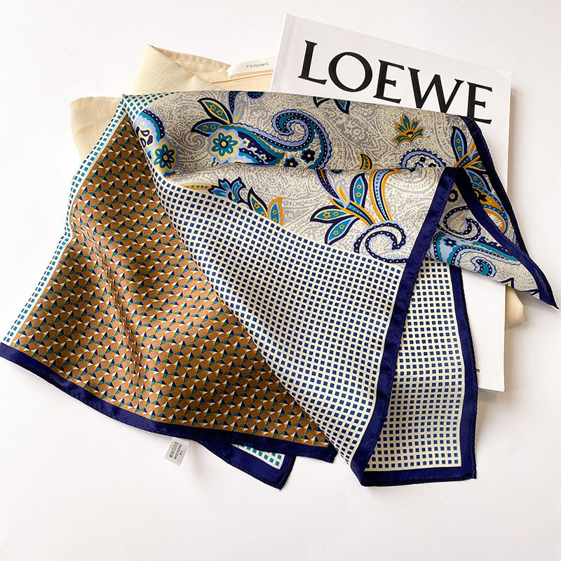Silk Scarf Women Sheer Fashionable Printed Pattern Muffler Decorate Elegant Temperament Neckerchief