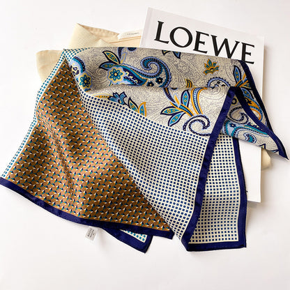 Silk Scarf Women Sheer Fashionable Printed Pattern Muffler Decorate Elegant Temperament Neckerchief