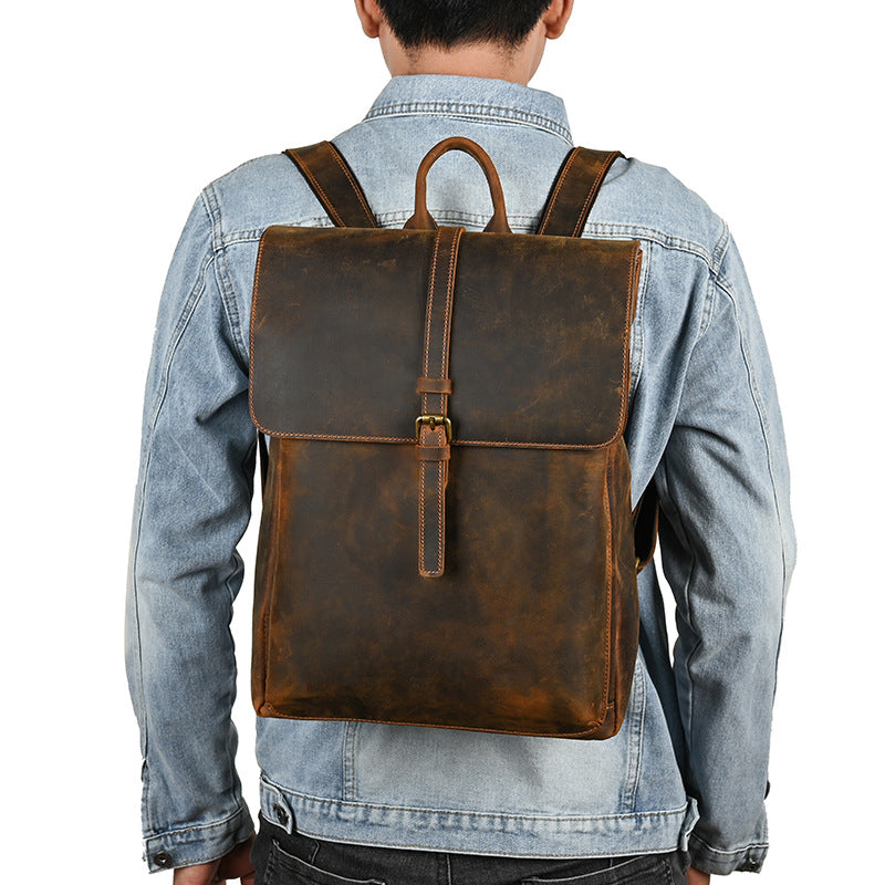 Men's backpack cowhide genuine leather retro casual computer bag for men 