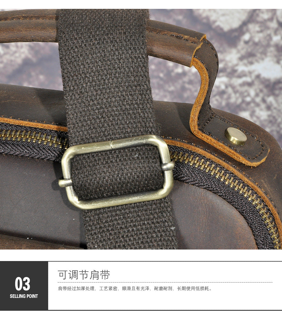 Men's Shoulder Bag Genuine Cowhide Leather Retro Outdoor Travel Crossbody Bag for Men 