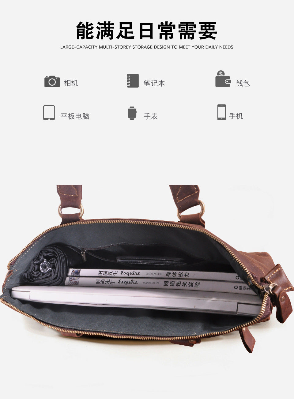 Men's Briefcase Crossbody Bag Cowhide Genuine Leather Retro Men's Shoulder Bag Handbag 