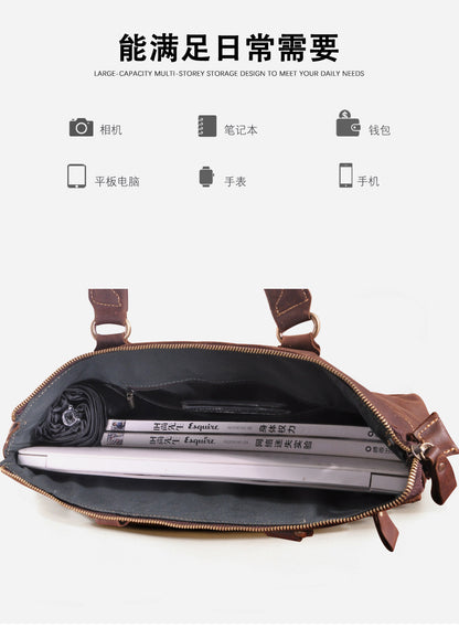 Men's Briefcase Crossbody Bag Cowhide Genuine Leather Retro Men's Shoulder Bag Handbag 