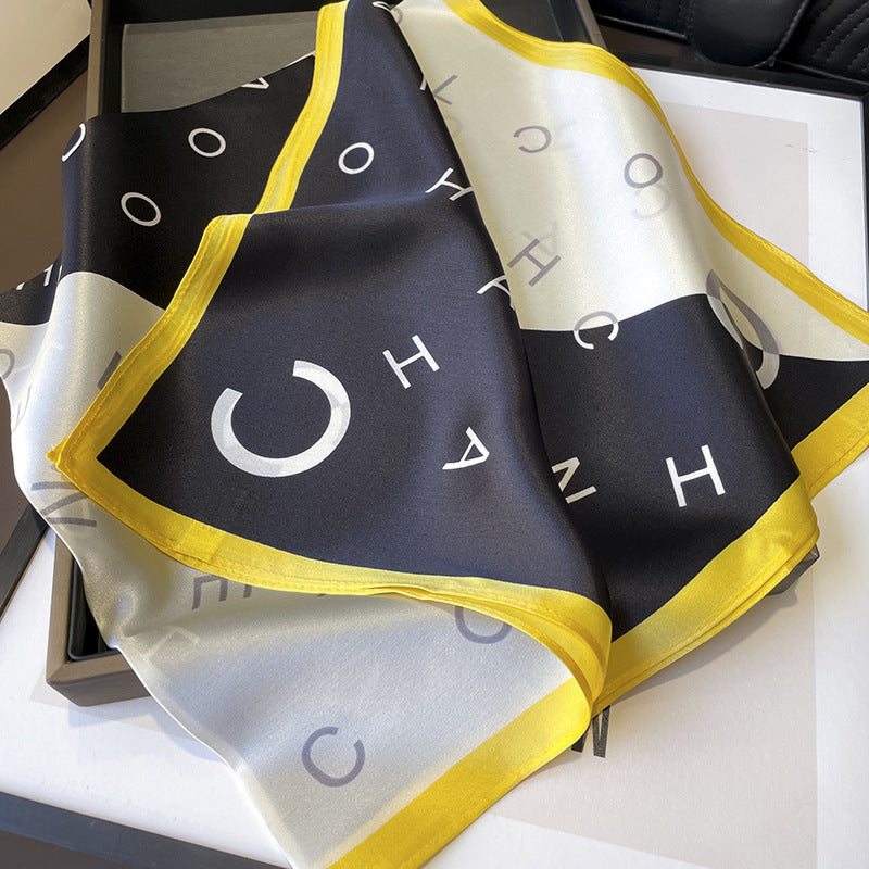 Silk scarf fashionable character pattern color matching scarf women elegant temperament scarf