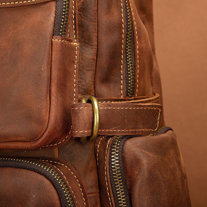 Men's backpack genuine leather cowhide retro large capacity men computer bag 