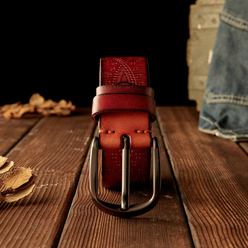 Men's Belt Handmade Cowhide Needle Buckle Korean Fashion Casual Retro Men's Belt 