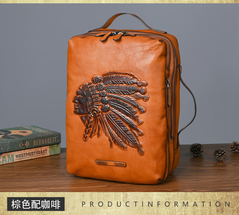 Men's backpack cowhide genuine leather retro fashion computer bag men's casual travel bag 