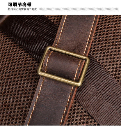 Men's Rucksack Genuine Cowhide Leather Retro Large Capacity Computer Bag for Men 