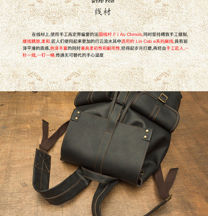 Men's backpack handmade original cowhide genuine leather retro fashion unisex casual bag 