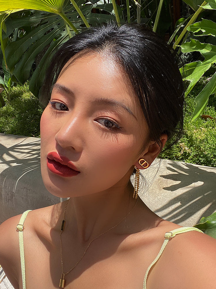 D CD Earrings Women Fringe Long Type Front and Back Two Piercing Earrings Women Fashion Earrings