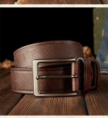 Men's Belt Handmade Cowhide Genuine Leather Retro Simple Casual Fashion Stainless Steel Needle Buckle Men's Belt 