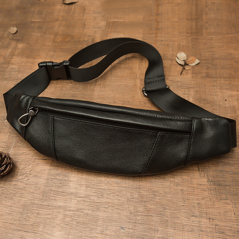 Men's Bust Bag Handmade Cowhide Genuine Leather Casual Mobile Phone Waist Pouch Sports Outdoor Personality Fashion Male Shoulder Bag Crossbody Bag 