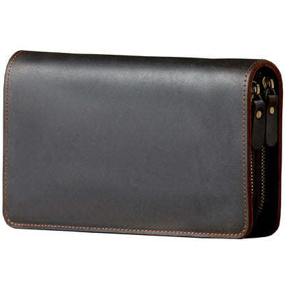 Men's Wallet Handcrafted Genuine Cowhide Leather Quality Crazy Horse Double Zipper Clutch Bag Casual Men's Wallet 